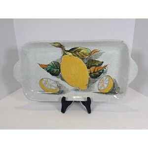 Hand painted italian ceramic Platter With Lemons.‎ 17” With Handles. MCM 1956